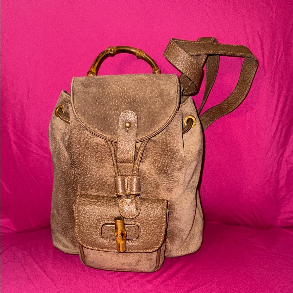 Gucci Vintage Brown Suede Leather Backpack
